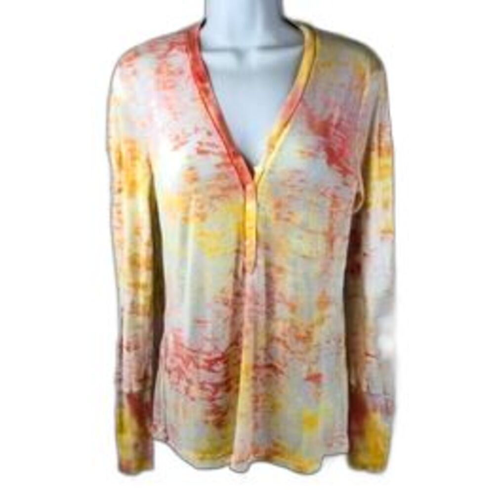 Sundance Womens Tie Dye Popover Top Size XL White Yellow Orange